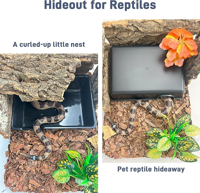 2 Pcs Humid Hideout Cave for Reptiles, Snake Hide for Ball Pythons, Gecko Hide, Leopard Geckos, Bearded Dragons,Compact Terrarium Decor with Easy-Clean Design (9.5"x6.7"x2.2" Large)