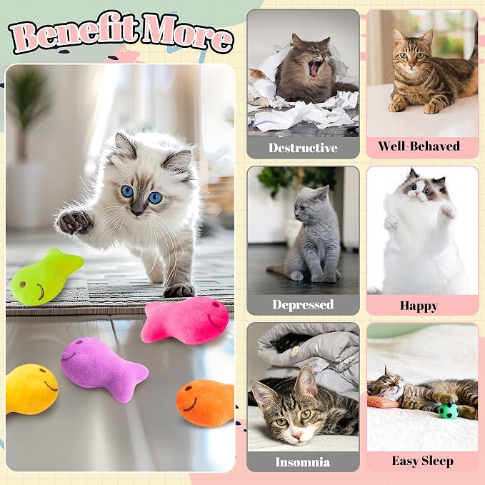 L1rabe Goldfish Catnip Stuffed Toys for Cats - 5P Black Cat Appreciation Day Colorful Fish-Shaped Cat Toys Funny Pet Catmint Interactive Kittens Supplies, Indoor Chew Bite Kick Non-Toxic Teething Tool - Image 4