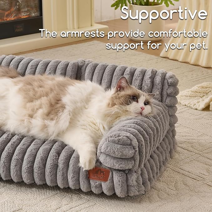Hollypet Fluffy Dog Cat Bed Pet Couch Beds Plush Soft Warming Washable Puppy Bed for Small Medium Dogs and Large Cats, Dark Gray, 24" L x 18" W x 10" Th