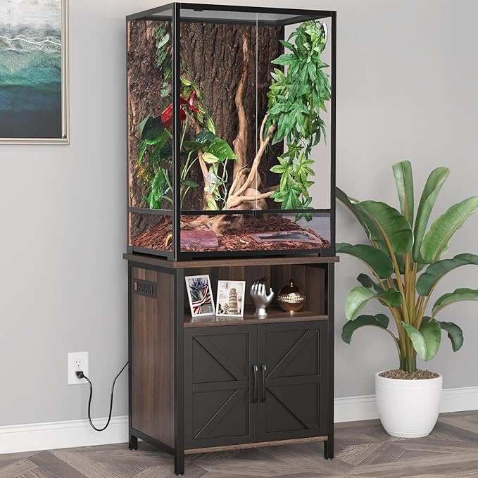 GDLF Terrarium Stand Reptile Tank Stand with Accessories Storage and Power Outlets for 24”Wx18”D Reptile Terrarium