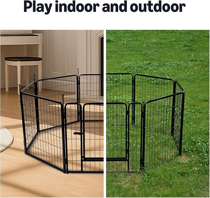Amazon Basics Dog Playpen, 8 Panels Metal Fence with Door, Foldable for Indoor and Outdoor Use, Suitable for Small to Medium Sized Dogs, 42 Inch Height, Black