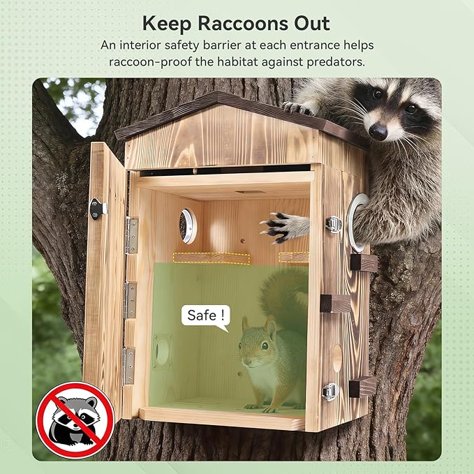 Smart Squirrel Box with Camera Solar Powered, Squirrel House with Camera 2K HD Wi-Fi Auto Detection & Night Vision, Predator-Proof Squirrels House for Outside Nesting, APP Control, 2.4G Only