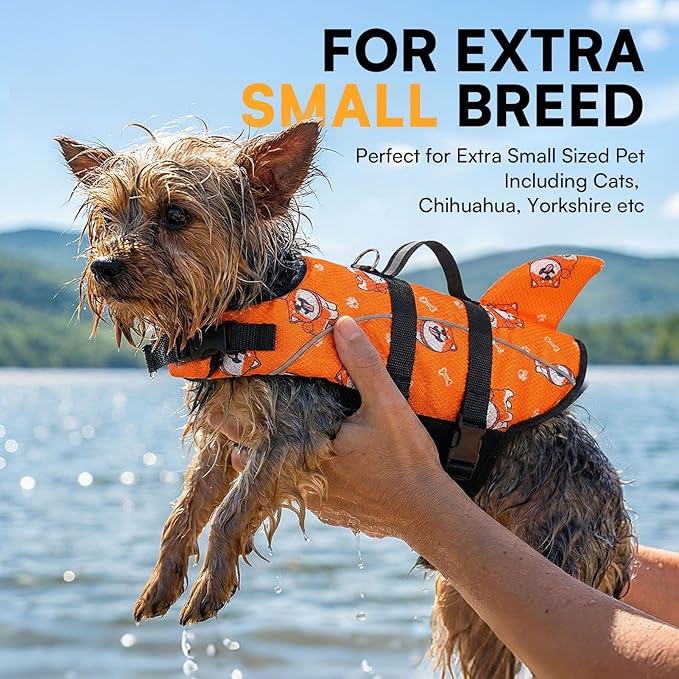 Queenmore Large Dog Life Vest for Swimming, Dog Life Jacket Large for Boating, Lightweight Dog Shark Life Jacket with Rescue Handle/Leash Hook/Reflective Strips