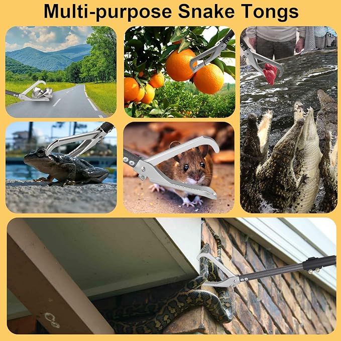Snake Tongs Heavy Duty, 68" Snake Catcher Grabber for Rattlesnake Professional Safe Handling Snake Long Reach Grabber Wide Jaw Handling Tool with Lock Non Slip Foam Handle Sturdy Metal Tubes