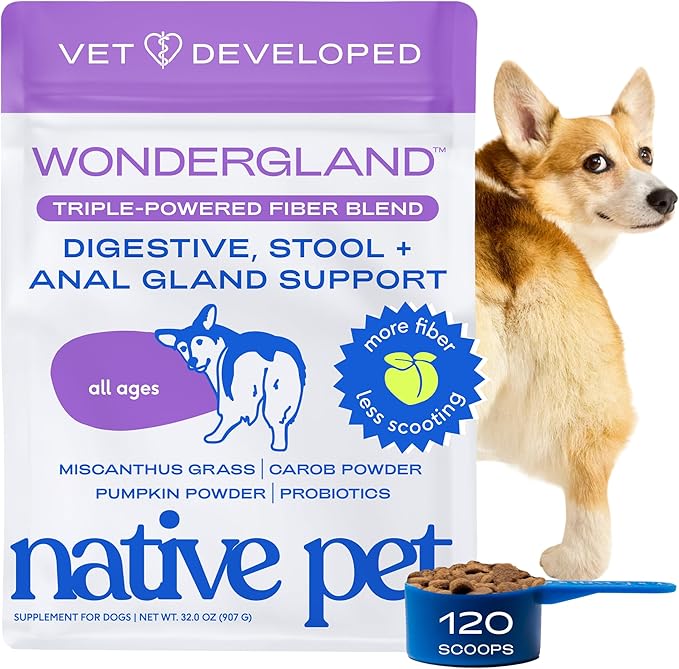 Native Pet WonderGland - Dog Anal Gland Supplement - Promotes Firm Stools, Natural Gland Expression to Help Reduce Scooting - Fiber Food Topper with Miscanthus Grass, Pumpkin & Probiotics -120 Scoops