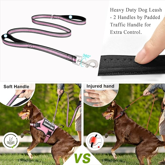 Service Dog Harness and Leash Set, Training Dog Vest with 10 Dog Patches, Emotional Support Therapy Dog Vest Harness for Small Medium Large and Extra Large Dogs(Pink, XL)