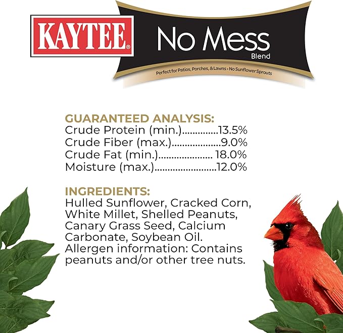 Kaytee Wild Bird No Mess Food Seed Blend for Blue Jays, Woodpeckers, Juncos, Cardinals, Grosbeaks, Sparrows, and Finches, 5 Pound (Pack of 3)