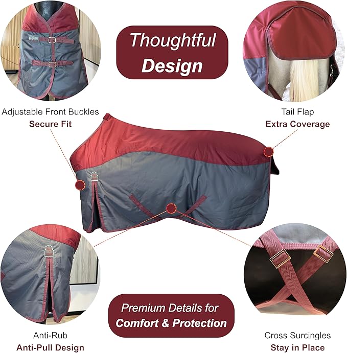 BARN & STABLE 600Denier 3000mm/3000mvp Super Waterproof & Breathable Horse Blankets for Winter with 200g Fill