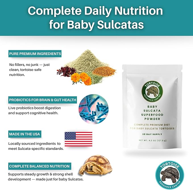 Baby Sulcata Food with Calcium - Human Grade Scientifically Formulated Diet for Healthy Growth - High Fiber Low Protein with Probiotics - 4 oz 30-Day Supply (Makes a