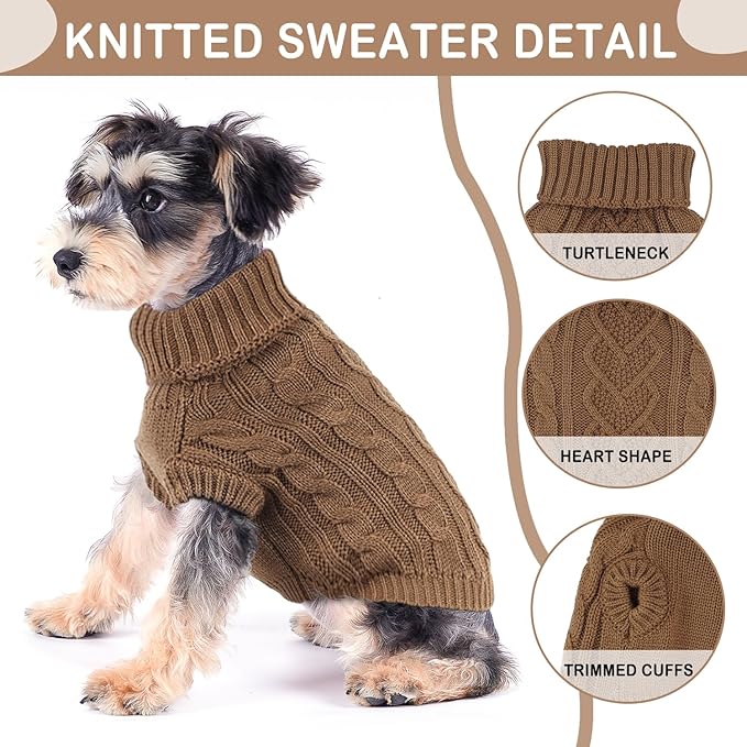 Dog Sweaters for Small Dogs Dog Clothes for Winter Solid Knitted Puppy Clothes Warm Chihuahua Sweater Turtleneck Pullover Pet Cat Sweater Thanksgiving Knitwear (Khaki, S)
