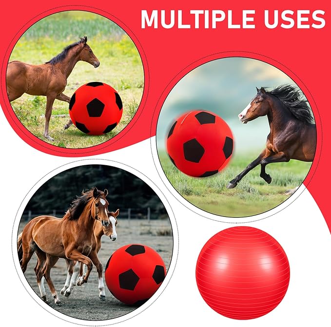48 Inch Giant Herding Ball with Cover Anti Burst Ball Please Watch VCR for How to Inflation Large Horse Toys for Horse Stall Entertainment Play, Pump Included(Red-Black)