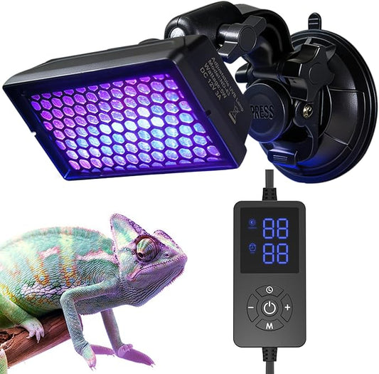 Adjustable LED Reptile UVB Light: Multi-Level UVB Control + Timer, No Fixed Weak Output. Secure Suction Cup Mount, Universal for Lizards, Turtles, Snakes, Amphibians