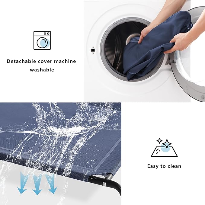 Cooling Elevated Dog Bed for Large Dogs, Portable Indoor & Outdoor Raised Dog Bed with Breathable Mesh, Chew Proof Pet Hammock Cots with Removable and Waterproof Bolsters