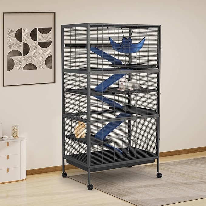 Garvee Metal Small Animal Cages, 58" h Large Ferret Nation Cage with Hammock, 7 Removable Platforms for Sugar Glider, Guinea Pigs, Chinchillas, Rabbit