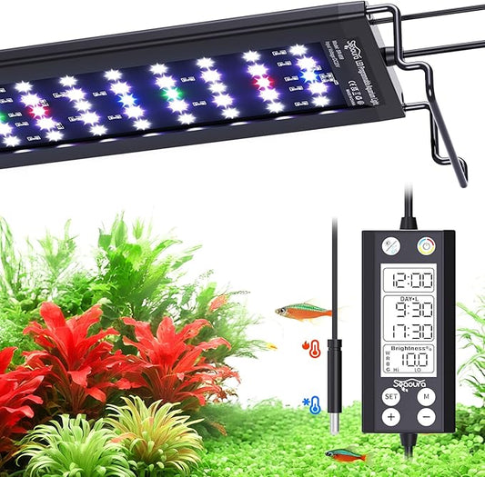 SEAOURA Aquarium LED Light with Thermometer, 30-36in Full Spectrum Lights for Fish Tank, 24/7 Programmable with Power Off Memory, WRGB Custom, 20 Level Dimmable Brightness for Freshwater Aquariums