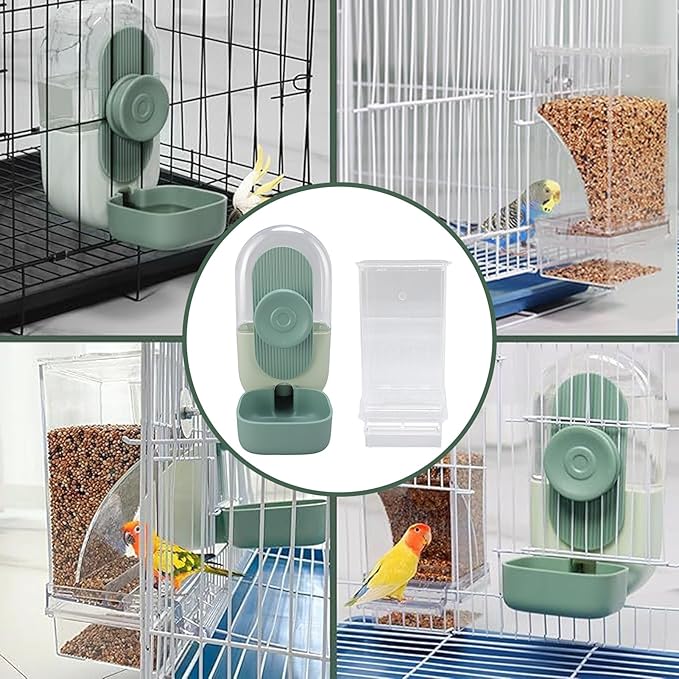 Bird Feeder and Water Dispenser Set, Automatic Cage Food Container for Medium and Large Birds, Transparent Plastic - Gravity Driven Convenience, No Mess Design, Easy Installation