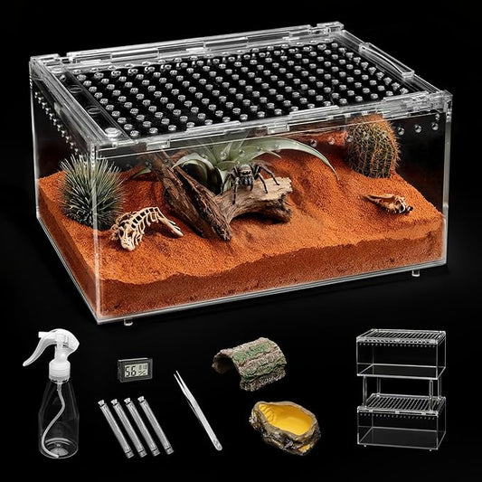 Small Reptile Terrarium Kit,Escape Proof Tarantula Enclosure,PC Starter Hermit Crab Tank,Spider Habitat for Praying Mantis Cage,Frog Vivarium,Insect House,Jumping Spider Cribs,Lizard Container