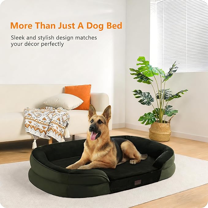 Dwanton Orthopedic Dog Bed for Extra Large Dogs with Gel Memory Foam, Waterproof Dog Sofa, Washable Pet Bed with Four Sided Bolster Cushion, Removable Cover & Non-Slip Bottom, 45", Green