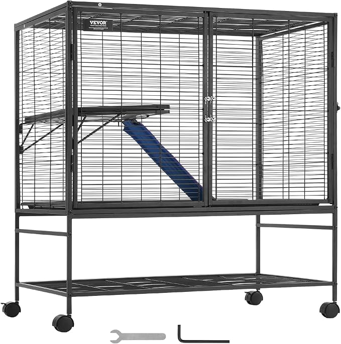 VEVOR 39" Rolling Metal Ferret Cage, Large 2-Tier Cage, Small Animal Cage with Ramps & Tray, Easy to Set up for Pet Mice, Hamster, Guinea Pig, Chinchilla, Squirrel, Hedgehogs, Bunny