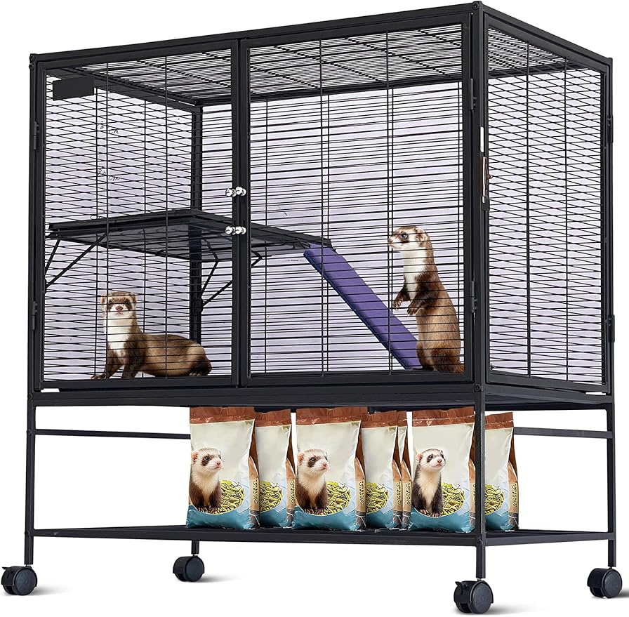 Garvee Metal Small Animal Cage,39 ''L Multi-Level Ferret Cage for Small Animals - Large Hamster Cage with Removable Ramp, Removable Tray for Chinchilla, Rabbit, Guinea Pigs, Hedgehog, Gerbil