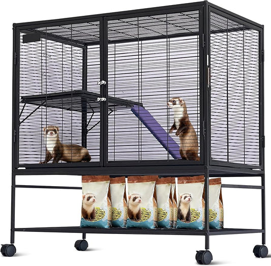 Garvee Metal Small Animal Cage,39 ''L Multi-Level Ferret Cage for Small Animals - Large Hamster Cage with Removable Ramp, Removable Tray for Chinchilla, Rabbit, Guinea Pigs, Hedgehog, Gerbil