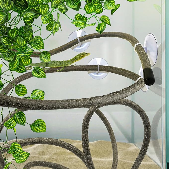 QUOZUO Reptile Tank Accessories, Artificial Plants Vines and Flexible Leaves With Suction Cups, Crested Gecko Tank Long Vines Hide for Climbing, Chameleon, Lizards