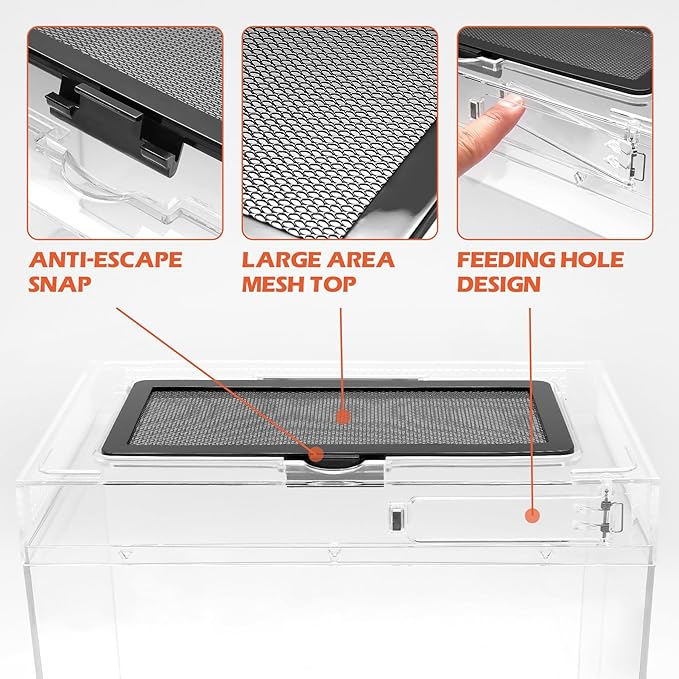 AZV Reptile Terrarium Starter Kit,8 Piece Small Reptile Tank with Escape-Proof Locks,Mesh Top,Multi-Vent Compatible Habitat,Durable Clear PC,Easy-Clean Waterproof Base for Geckos,Frogs,Spiders Large