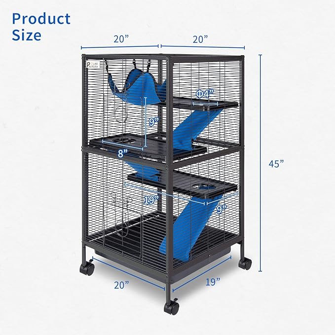 4 Tier Steel Deluxe Small Animal Pet Cage Kit for Guinea Pig Ferret Little Rabbit with Wheels Brakes Hammock 4 Platforms Removable Tray and Ladder with Flannel
