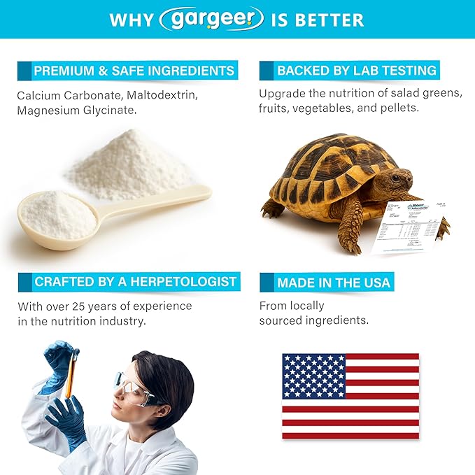 Gargeer 'Complete Minerals Plus' Supplement for All Reptiles | Supports Strong Bones, Shell, Skin, Muscle Function, Metabolism & Clay Minerals Boost | Lizards, Turtles & Tortoises | 3oz | Made in USA