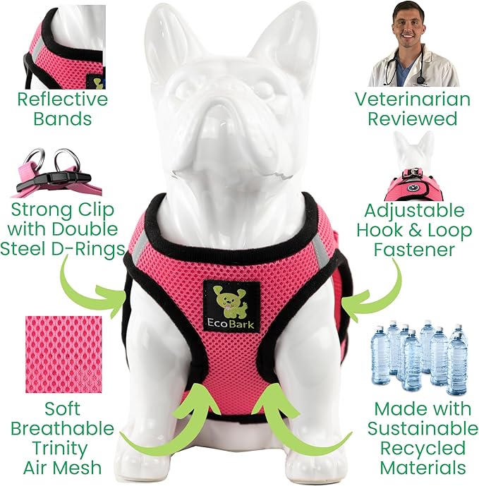 EcoBark Step in Dog Harness Reflective Soft Ultra Padded Mesh Dog Harnesses for XXS, XS, Small, and Medium Dogs Eco-Friendly Comfort Secure Halter No Pull Adjustable Pet Vest