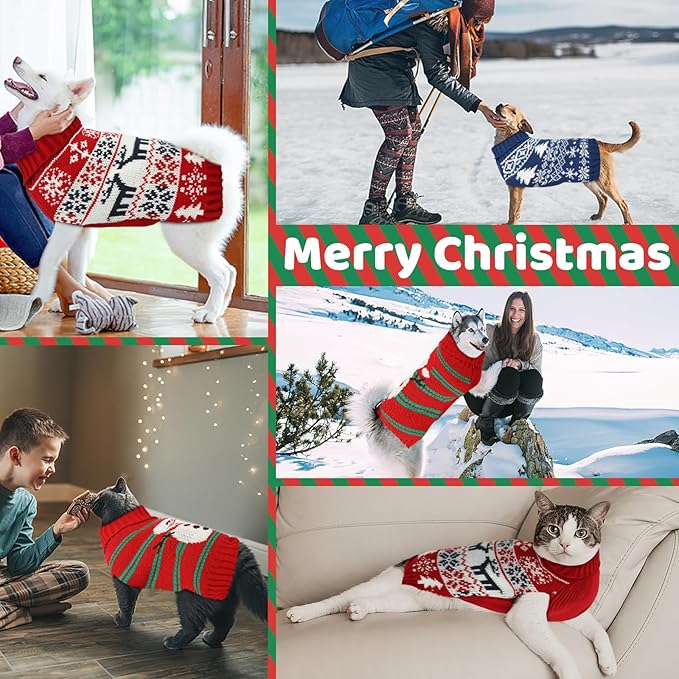 Christmas Dog Sweaters for Small Medium Large Dogs and Cats,Pet Soft Warm Holiday Outfit Girl & Boy,Pup Winter Clothes Turtleneck Double Knitting Collar for Outdoors Playing (Snowman,Small)