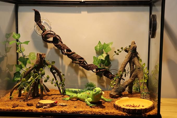 AQUA KT Reptile Corner Climbing Branch with Plant Snake Climb Tree for Bearded Dragon Lizard Hermit Crab Crested Gecko Leopard Chameleon Frog Terrarium Habitat