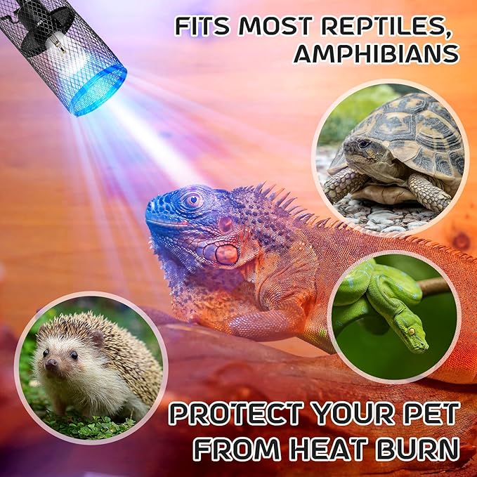 VIHOSE 1 Pcs Reptile Heat Lamp Guard with 150W Ceramic Heat Emitter Basking Anti Scald Heating Lamp Holder Mesh Cage Reptile Protection Lampshades for Lizard Snake Chick, Bulb Not Included (Black)