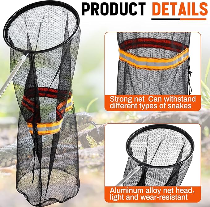Qualirey Snake Catcher Net Rattlesnake Grabber Snake Grabber Tool Snake Handling Tools Telescopic Pole Stick with 16.2''-27.6'' Handle and 11.8'' Net Opening for Reptile Catch Snake Removing Catching