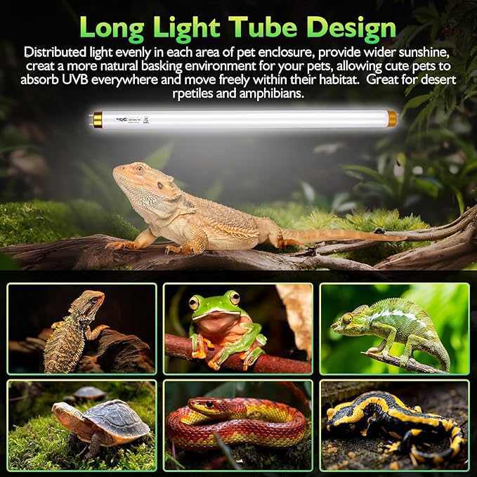 UVB Light for Reptiles Bearded Dragon, 2 Pack T8 UVB Reptile Light UVB Bulb 10.0 17W UVA UVB Reptile Light Bulb Terrarium Light Lamp Tube for Turtle Chameleon Leopard Gecko Snake Tank, 24 Inch