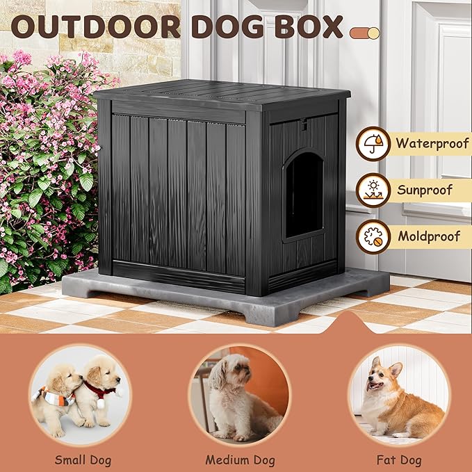 Fancyango Dog House - Outdoor & Indoor Dog Kennel Furniture, Weatherproof Shelter for Small and Medium Dogs, Stylish for Patio, Garden or Home (Black,17.7" L × 22.8" W × 21.7" H)