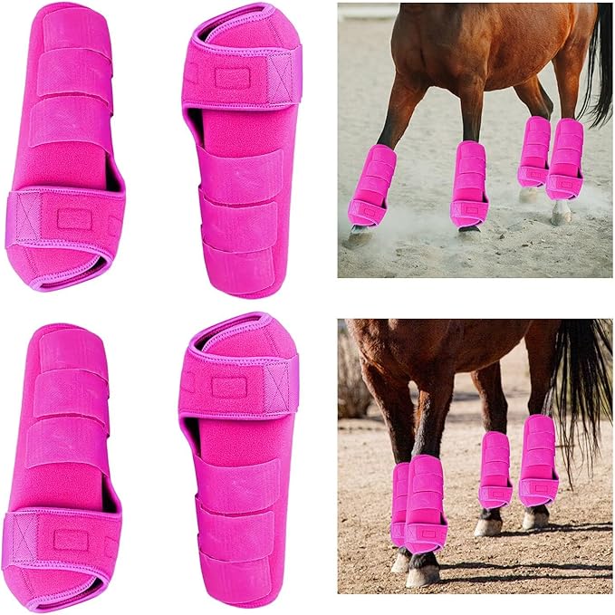 Generic 4Pcs Horse Boots Leg Protectors Adjustable Comfortable Neoprene Reusable Breathable Horse Protectors Equipment Set, Rose Pink, M