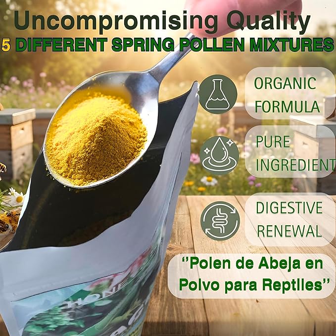 HONEY&SUN® (4oz) Organic Bee Pollen Powder – Bearded Dragon Food Topper & Reptile Vitamins, 100% Pure Natural Supplement for Healthy Skin & Color