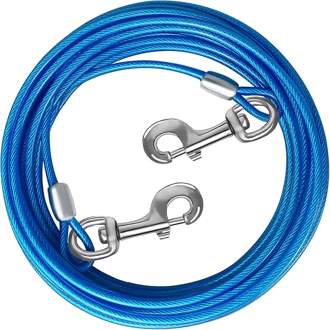 Dog Tie Out Cable 10/15/20/25/30/50 FT Runner for Yard Steel Wire Cable Blue Dog Chains for Outside Dogs Lead for Large Dogs Up to 165 lbs