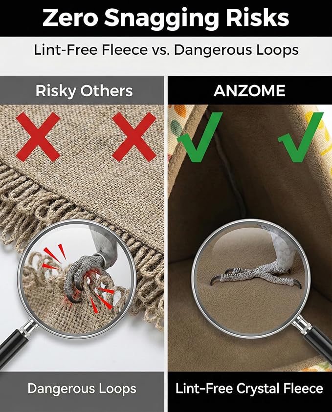 ANZOME Warm Bird Nest Hammock for Cage – Claw-Safe Anti-Tangle Fleece Winter Snuggle Hut with Reinforced Anti-Collapse Walls & 2 Washable Mats – Large Hanging Cave for Conures, Cockatiels, Parakeets