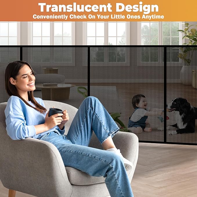 275" Retractable Baby Gates Dog Gate Extra Wide, 52" Tall Child Pet Safety Gate with Reinforced Strips for Stairs, Long Mesh Garage Gates Fence for Outdoor Indoor Large Openings Driveway Decks Patio