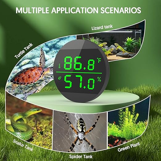 QZQ Reptile Thermometer and Humidity Gauge, LED Digital Thermometer Hydrometer, Reptile Tank Accessories for Bearded Dragon, Crested Gecko, Snake, Lizard, USB Power Supply (2 Pack Black)