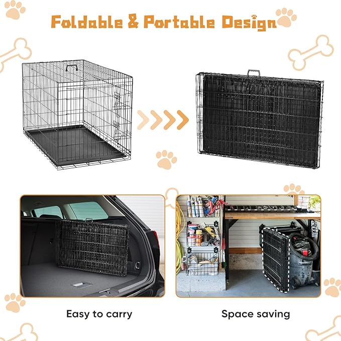DUMOS Dog Crate, 36 Inch Medium Double Door Dog Cage with Plastic Leak-Proof Pan Tray, Folding Metal Wire Pet Kennel for Indoor, Outdoor, Travel