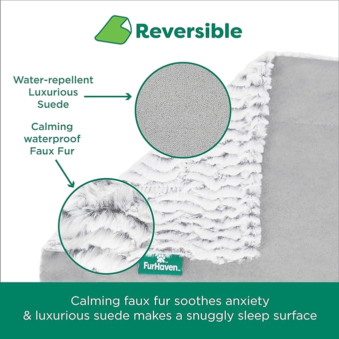 FurHaven Waterproof Dog Blanket – Birch Faux Fur & Suede Calming Throw for Pets, Washable – Gray, Medium