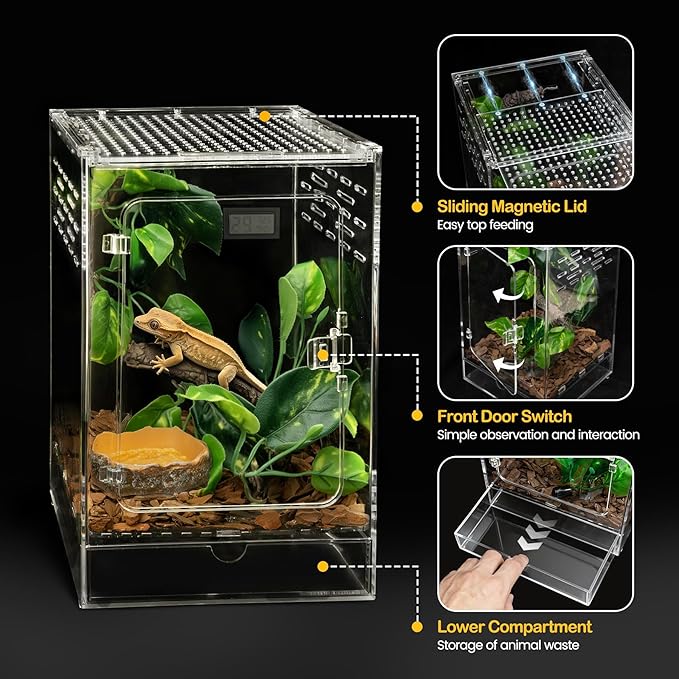 Reptile Terrarium,6" x 6" x 10" Tall Crested Gecko Tank,Polycarbonate Starter Kit Vertical Reptile Enclosure with Ventilation for Arboreal Tarantula Cribs,Tree Frog Cage,Small Reptiles Habitat