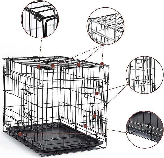 DONORO Dog Crates for Small Size Dogs Indoor Double Door Dog Kennels & Houses for Puppy and Cats, Collapsible Metal Contour Dog Cages (Black, 30.0" L x 19.0" W x 21.0" H)