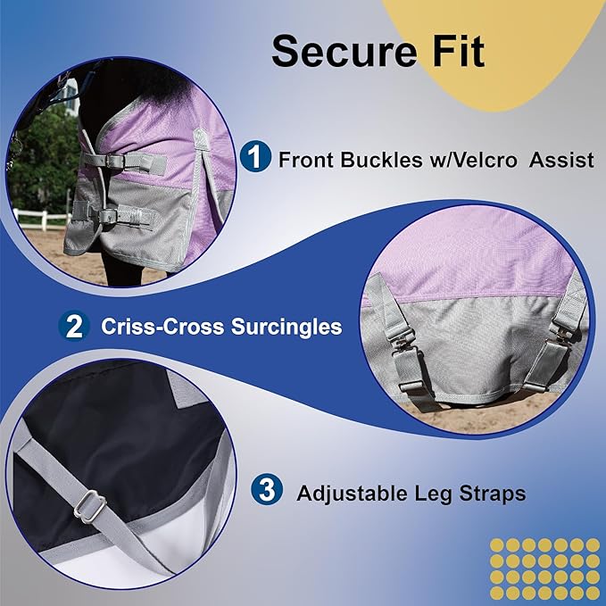 1200D Ripstop Mini Horse/Pony Blanket, Medium Weight 200g Fill - Waterproof Breathable Warm Winter Turnout Blanket for Foal/Weanling/Yearling/Donkey/Mule Violetgrey 60
