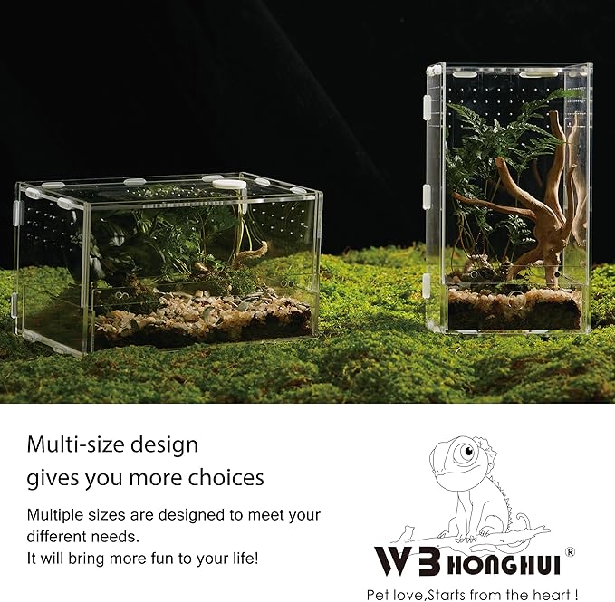 Acrylic Clear Reptile Habitat Enclosure Terrarium with Latch ，Perfect for Amphibians and Invertebrates Such as Spiders, Frogs, etc (Vertical)