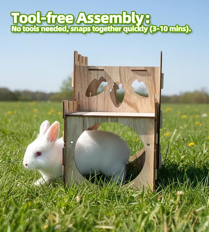 HIIMALEX Extra Large Bunny Castles Hideout Split Balcony for Indoor Bunnies Climbing Tower with Tunnel Sturdy House for Rabbits Ferrets Guinea Pigs Hamsters Ventilated Enrichment Toys Habitat