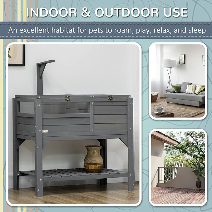 Turtle Habitat Enclosure, Large Wooden Tortoise House for Indoor and Outdoor Use, Reptile Enclosure with Openable Roof & Secure Locking System (Gray+Storage Shelf)